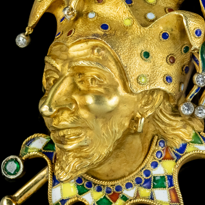 Vintage Gemstone Jester Brooch 18ct Gold Circa 1930