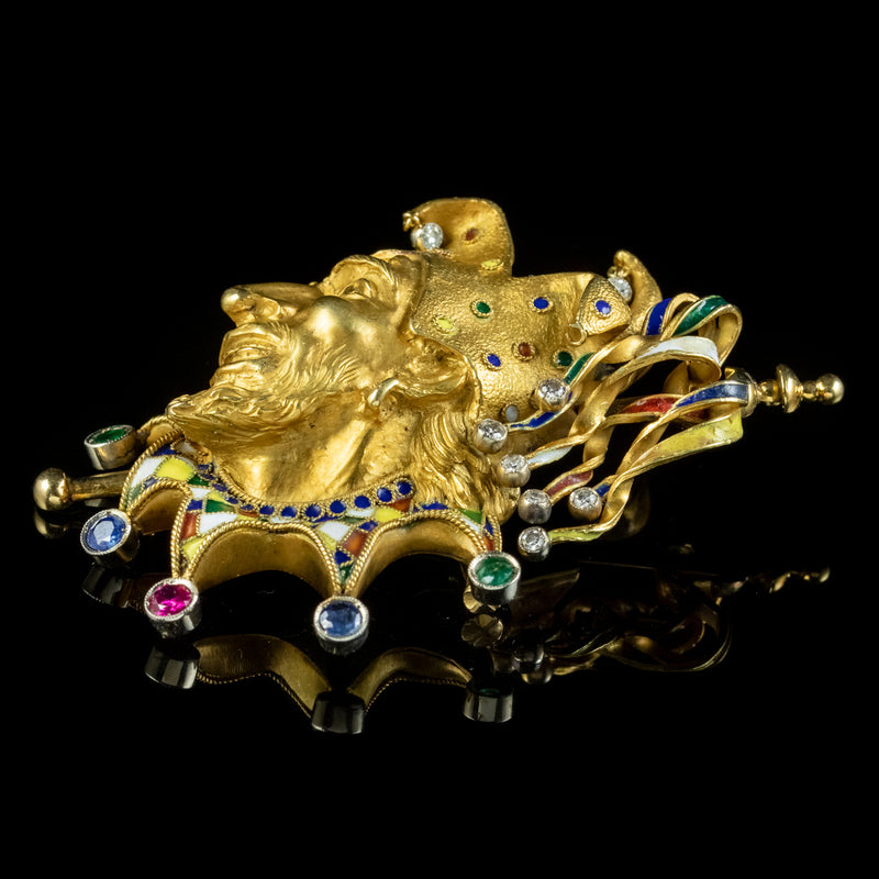 Vintage Gemstone Jester Brooch 18ct Gold Circa 1930