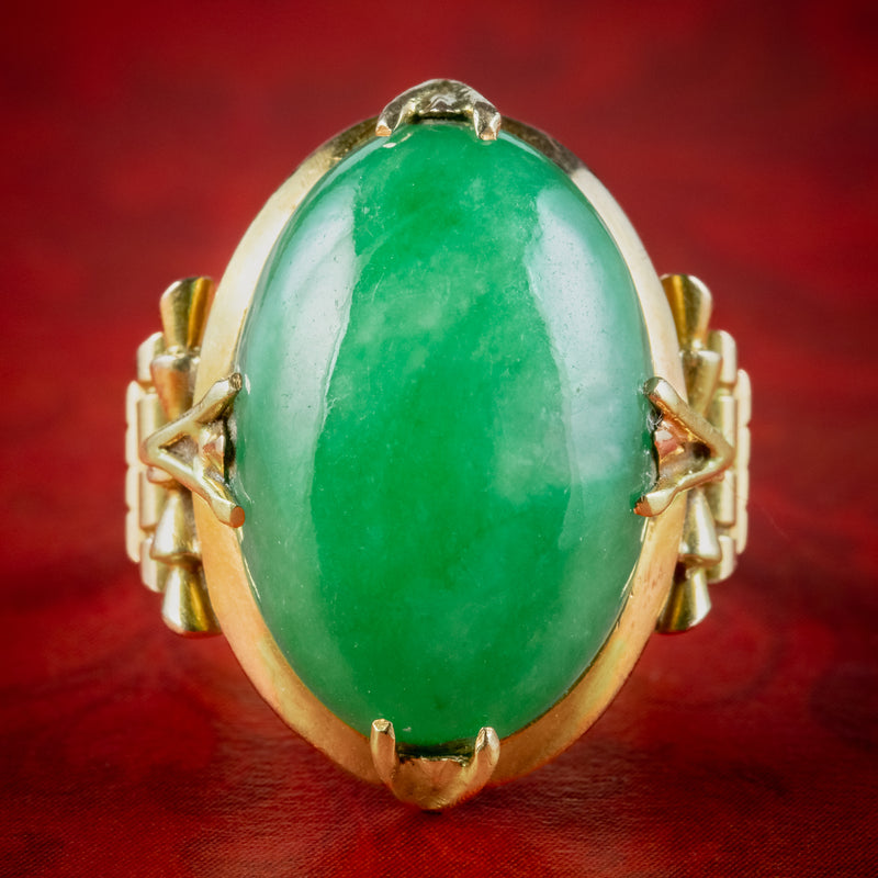 Vintage Jade Cocktail Ring 10ct Stone Antique Jewellery Online