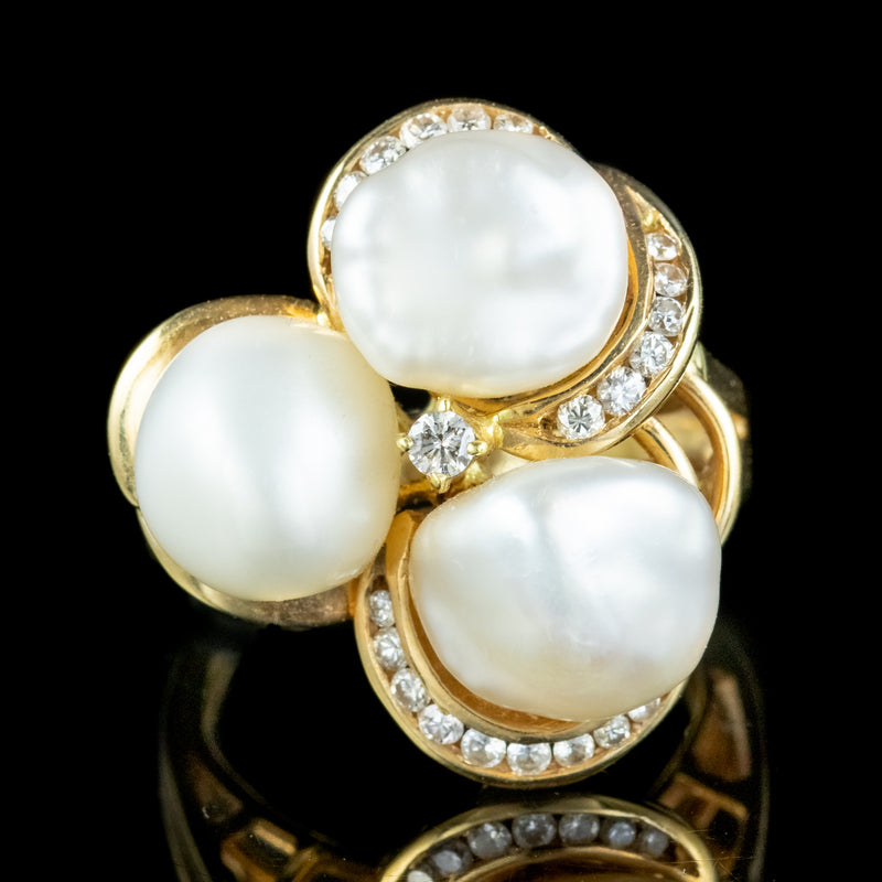 Vintage Natural Baroque Pearl Diamond Cluster Ring