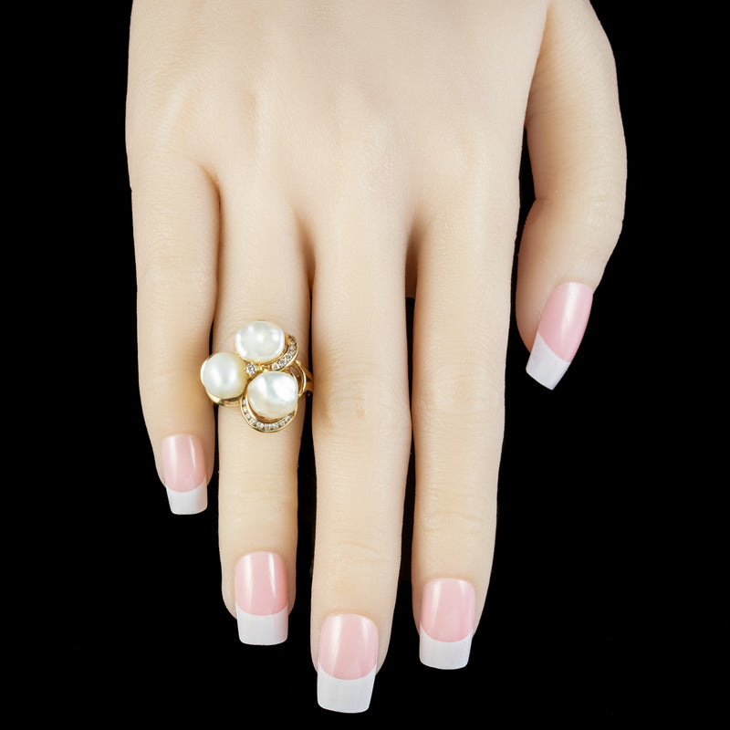 Vintage Natural Baroque Pearl Diamond Cluster Ring