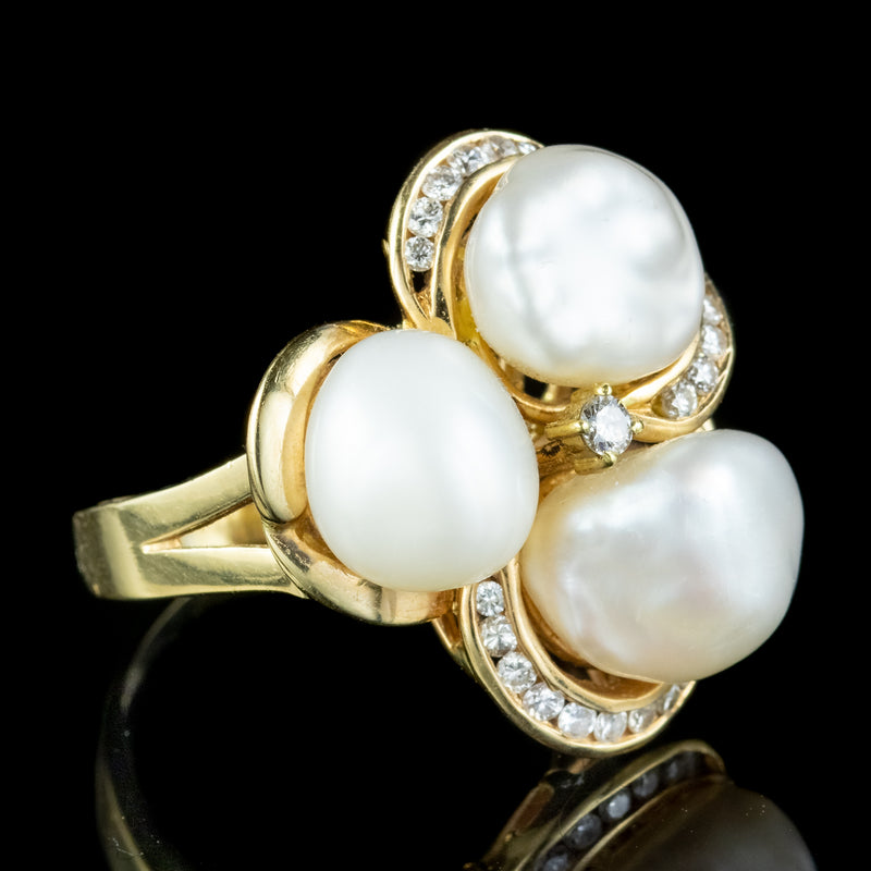 Vintage Natural Baroque Pearl Diamond Cluster Ring