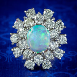 Vintage Opal Diamond Cluster Ring 3ct Opal Circa 1950