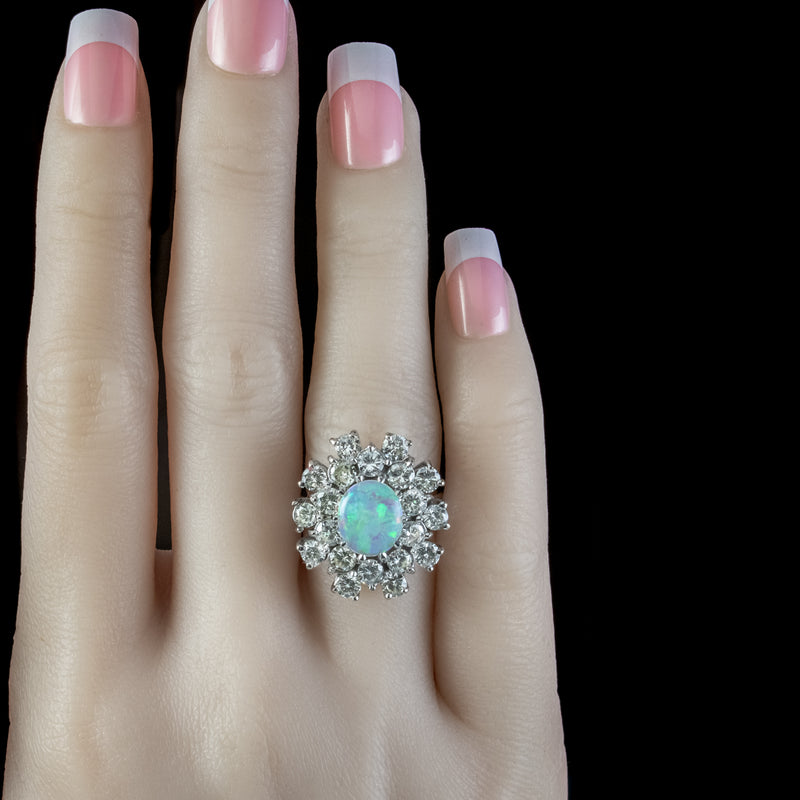 Vintage Opal Diamond Cluster Ring 3ct Opal Circa 1950