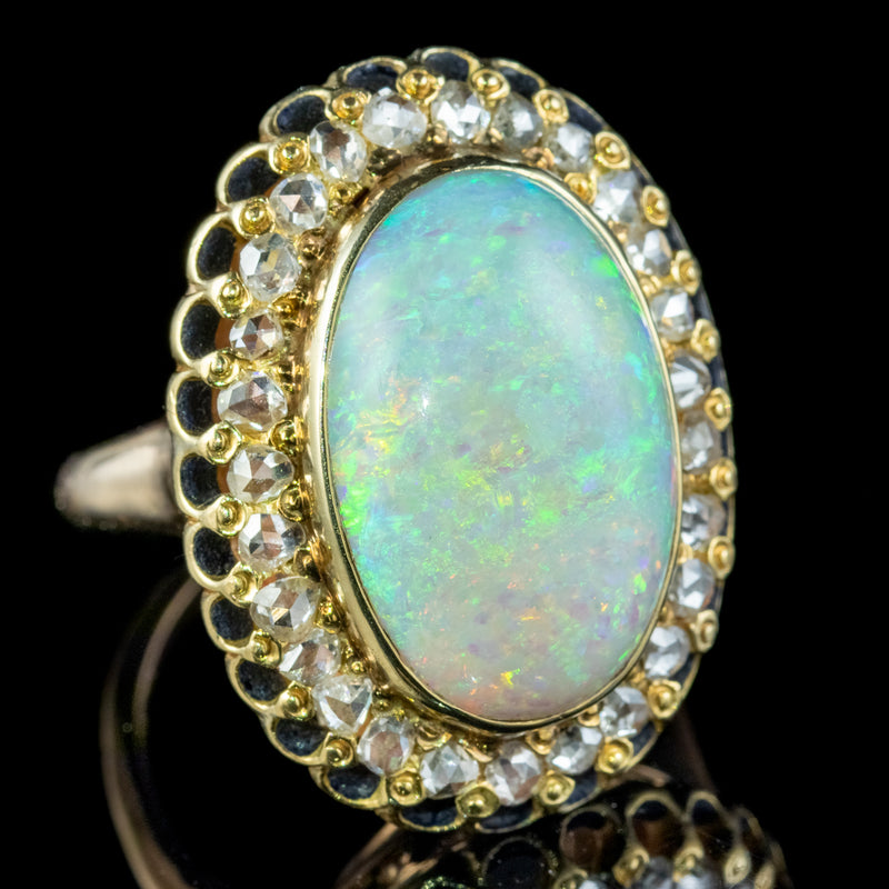 Vintage Opal Diamond Cocktail Ring 14ct Natural Opal 