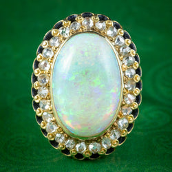 Vintage Opal Diamond Cocktail Ring 14ct Natural Opal 