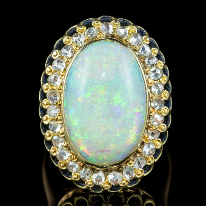 Vintage Opal Diamond Cocktail Ring 14ct Natural Opal 