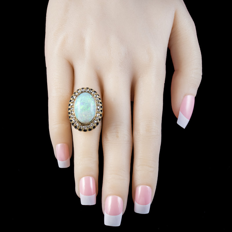 Vintage Opal Diamond Cocktail Ring 14ct Natural Opal 