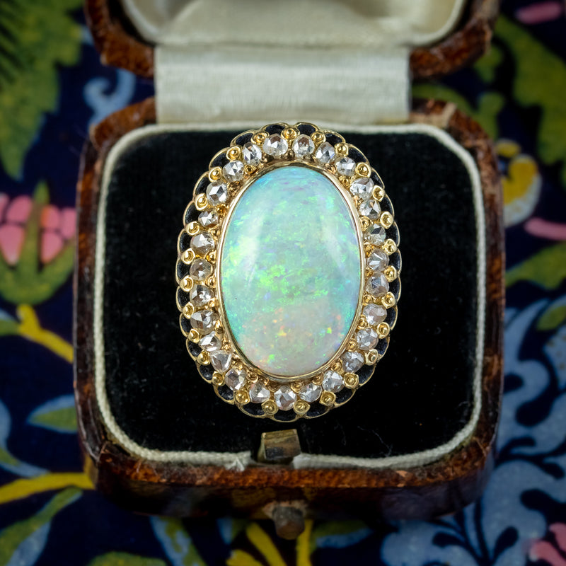 Vintage Opal Diamond Cocktail Ring 14ct Natural Opal 