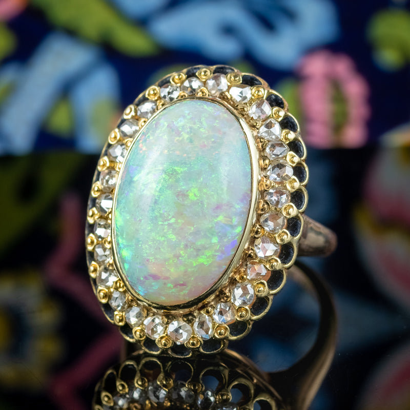 Vintage Opal Diamond Cocktail Ring 14ct Natural Opal 