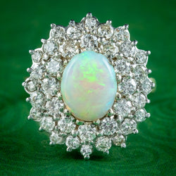 Vintage Opal Diamond Cluster Cocktail Ring 2.8ct Opal 2.1ct Of Diamond