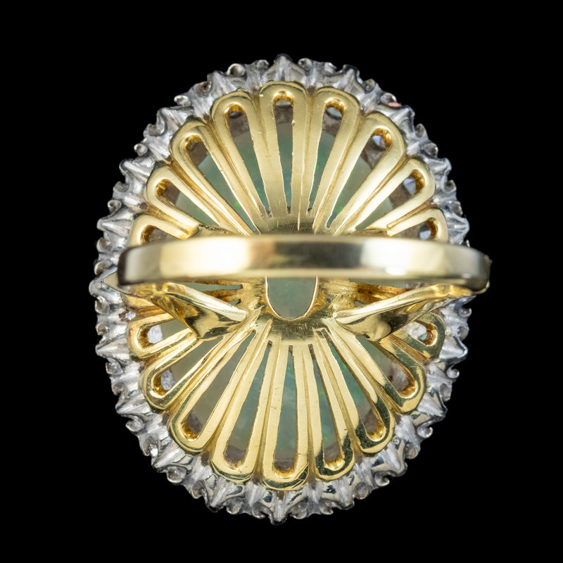 Vintage Opal Diamond Cocktail Ring 20ct Opal 2ct Diamond