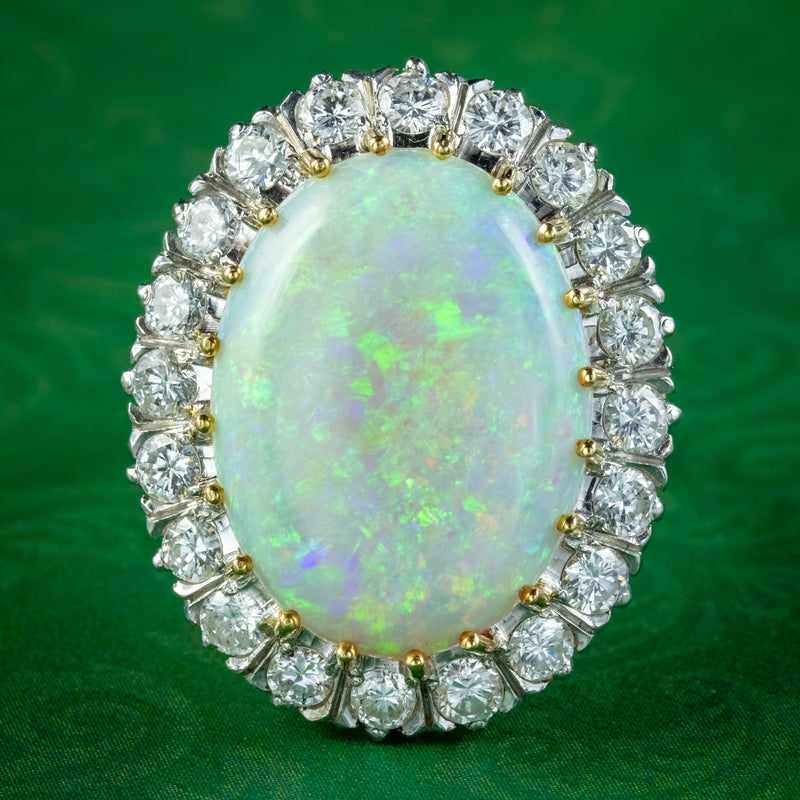 Vintage Opal Diamond Cocktail Ring 20ct Opal 2ct Diamond Antique