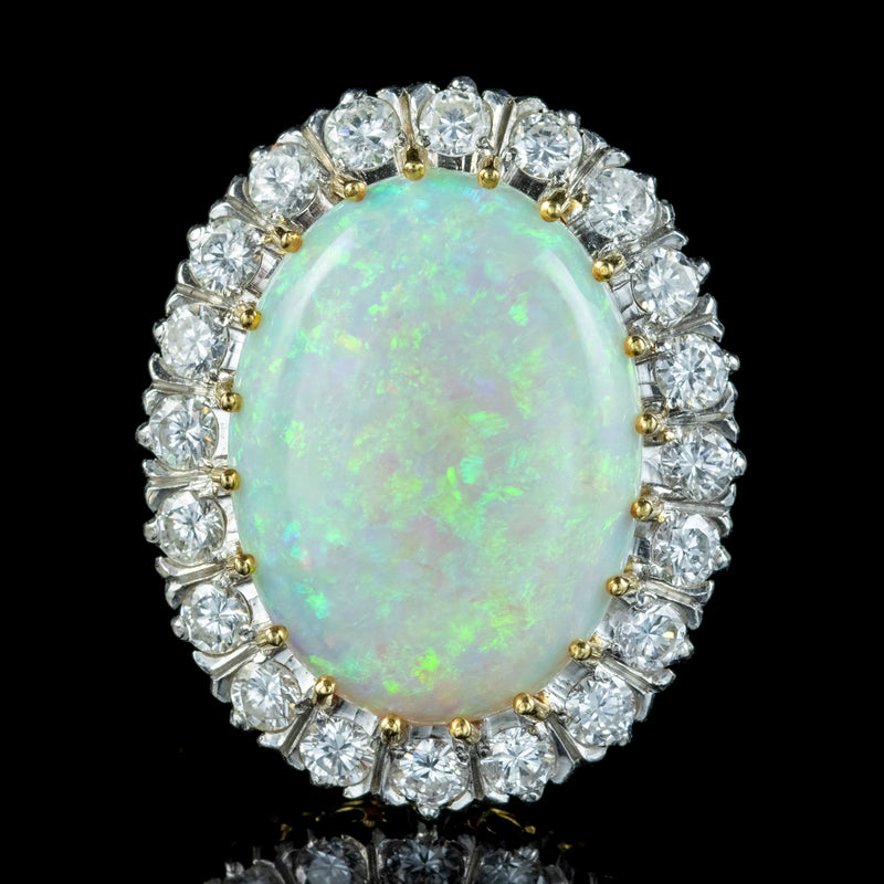 Vintage Opal Diamond Cocktail Ring 20ct Opal 2ct Diamond
