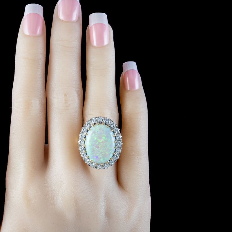 Vintage Opal Diamond Cocktail Ring 20ct Opal 2ct Diamond