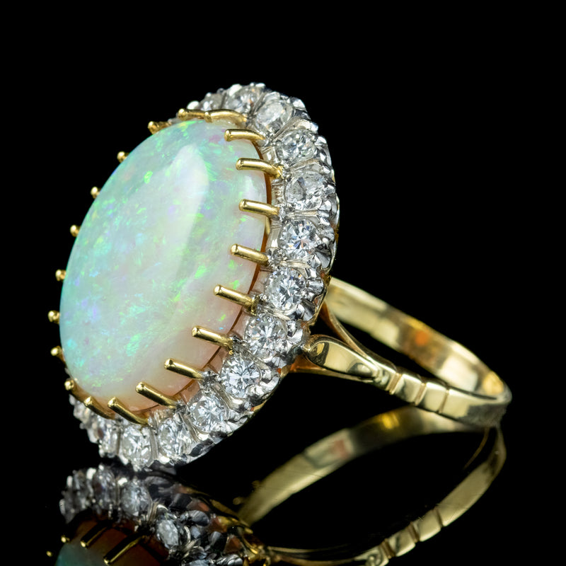 Vintage Opal Diamond Cocktail Ring 20ct Opal 2ct Diamond