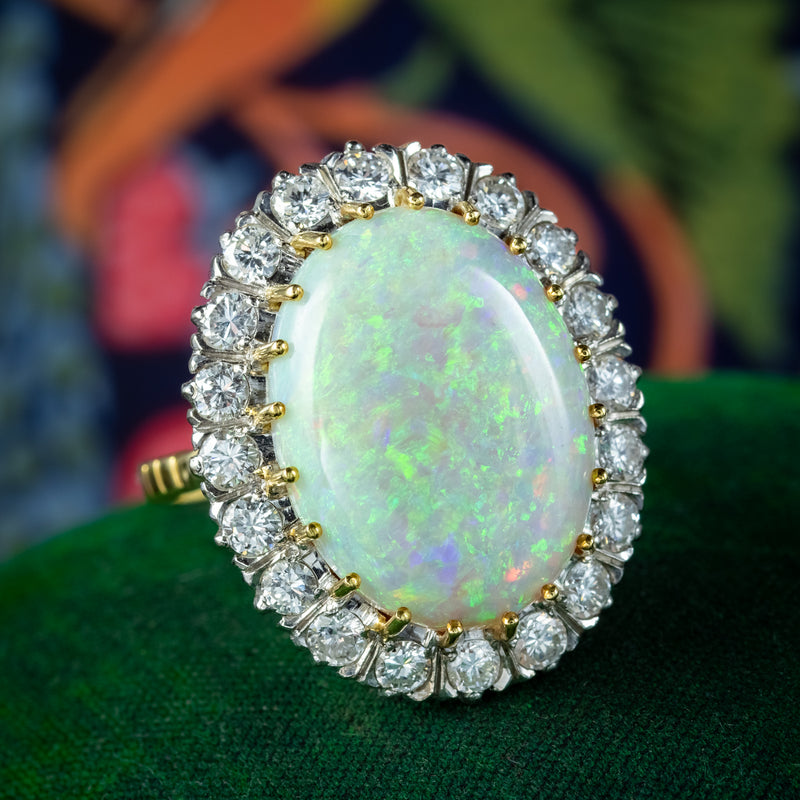 Vintage Opal Diamond Cocktail Ring 20ct Opal 2ct Diamond