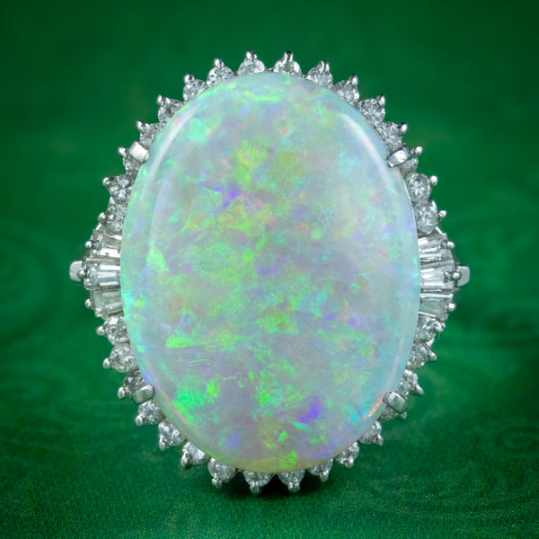 Vintage Opal Diamond Cocktail Ring 8.74ct Natural Opal 