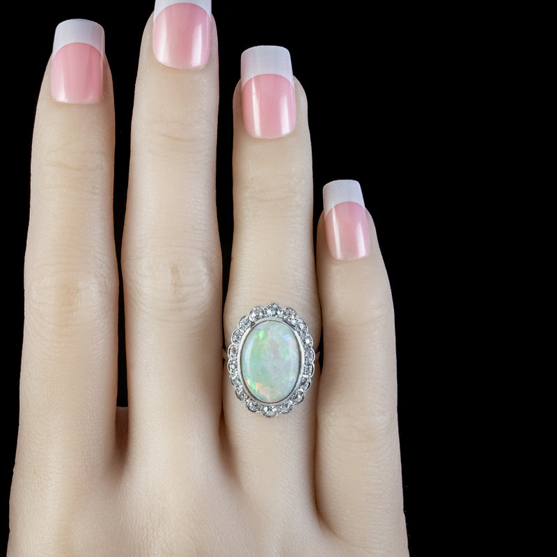Vintage Opal Engagement Ring Set Unique Cluster Marquise Opal Wedding –  PENFINE
