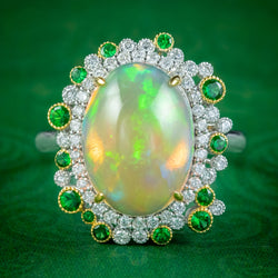 Vintage Opal Green Garnet Diamond Cocktail Ring 4.5ct Opal