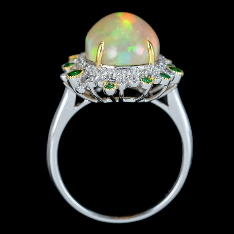 Vintage Opal Green Garnet Diamond Cocktail Ring 4.5ct Opal