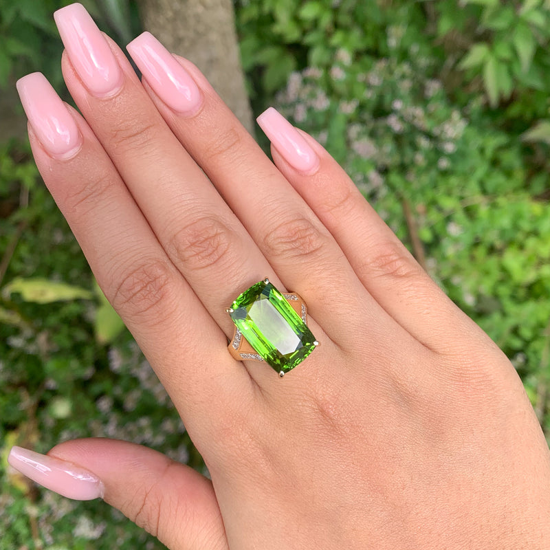 Vintage Peridot Diamond Cocktail Ring 14ct Peridot