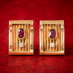 Vintage Ruby Diamond Clip Earrings 14ct Gold 1.2ct Ruby 