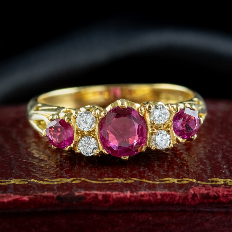 Vintage Ruby Diamond Ring 1.2ct Ruby Dated 1989 With Cert