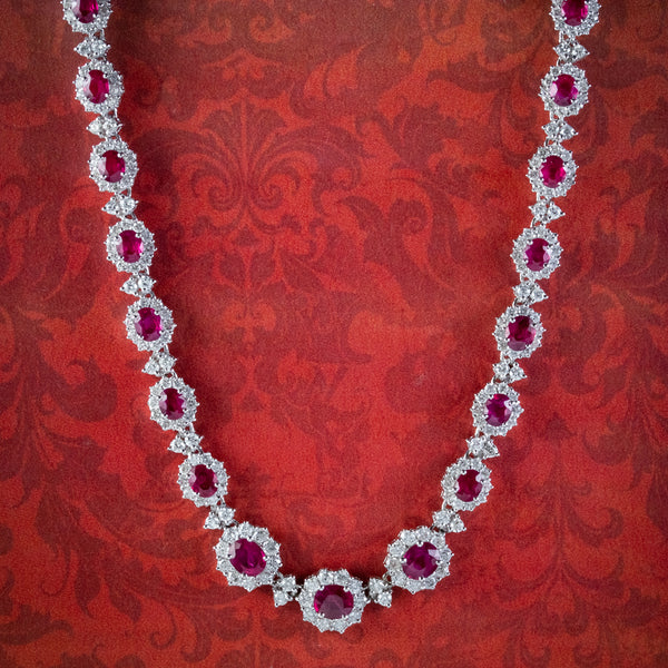 Vintage Ruby Diamond Riviere Necklace 15ct Of Ruby 18ct Gold 