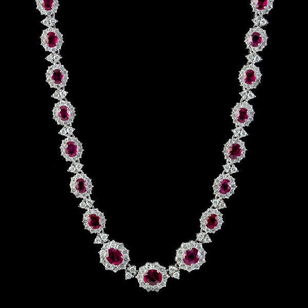 Vintage Ruby Diamond Riviere Necklace 15ct Of Ruby 18ct Gold 
