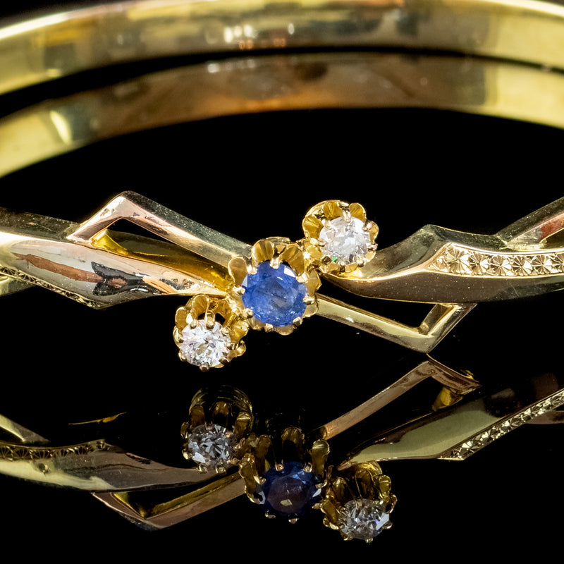 Vintage Sapphire Diamond Bangle 18ct Gold 