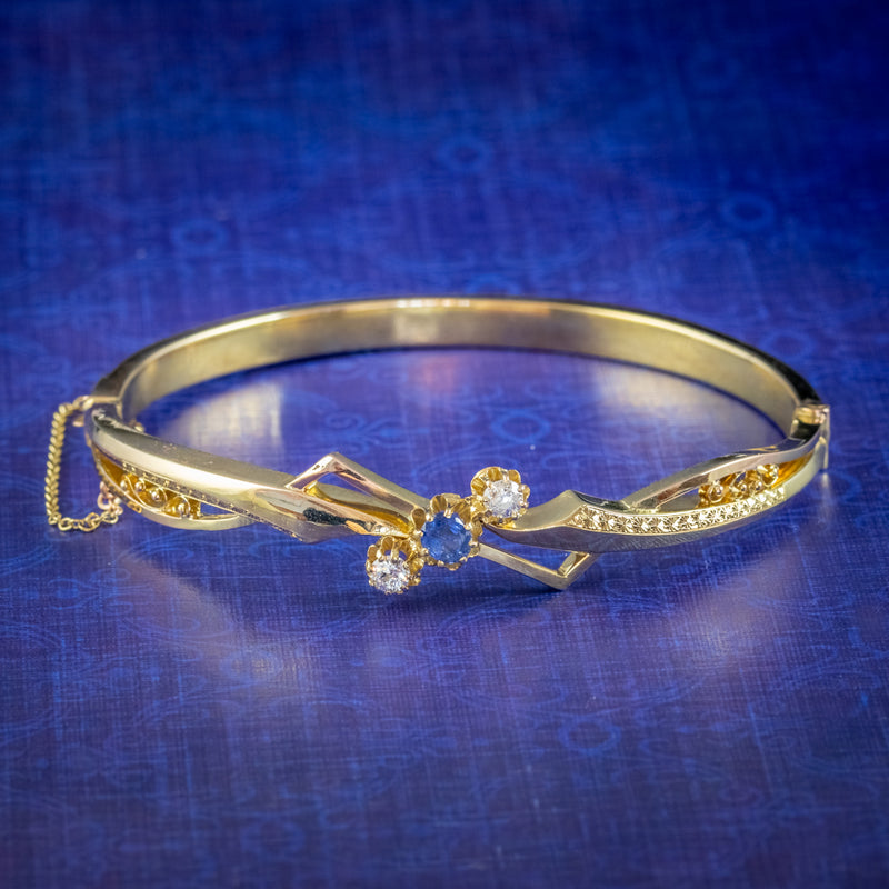 Vintage Sapphire Diamond Bangle 18ct Gold 