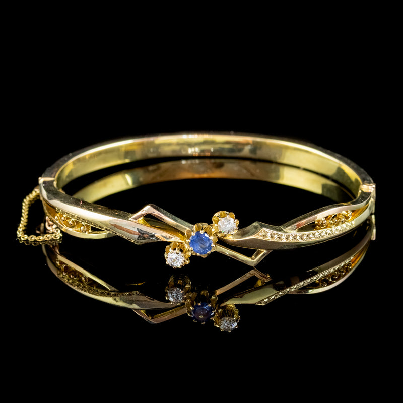 Vintage Sapphire Diamond Bangle 18ct Gold 