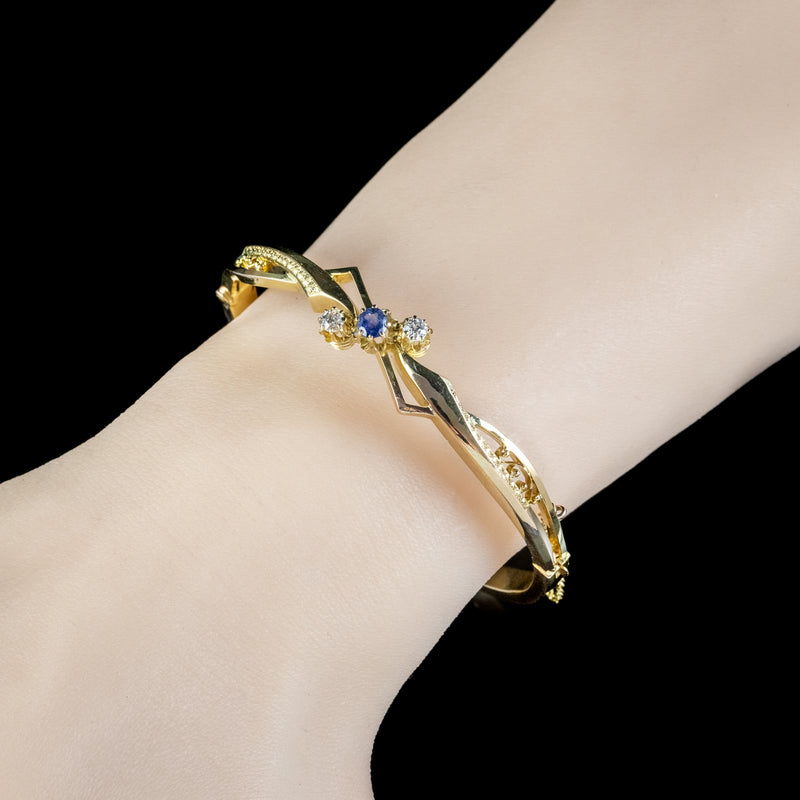 Vintage Sapphire Diamond Bangle 18ct Gold 