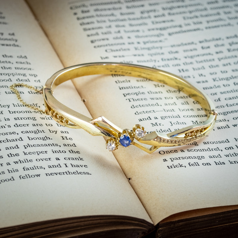 Vintage Sapphire Diamond Bangle 18Ct Gold – Antique Jewellery Online