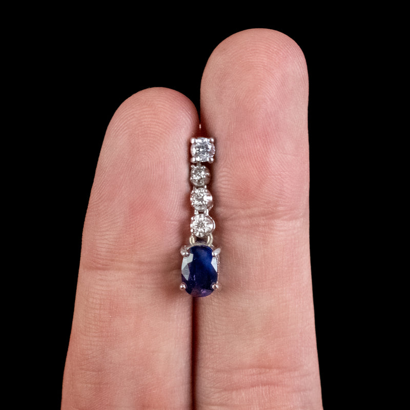 Vintage Sapphire Diamond Drop Earrings 18Ct Gold 1.60Ct Of