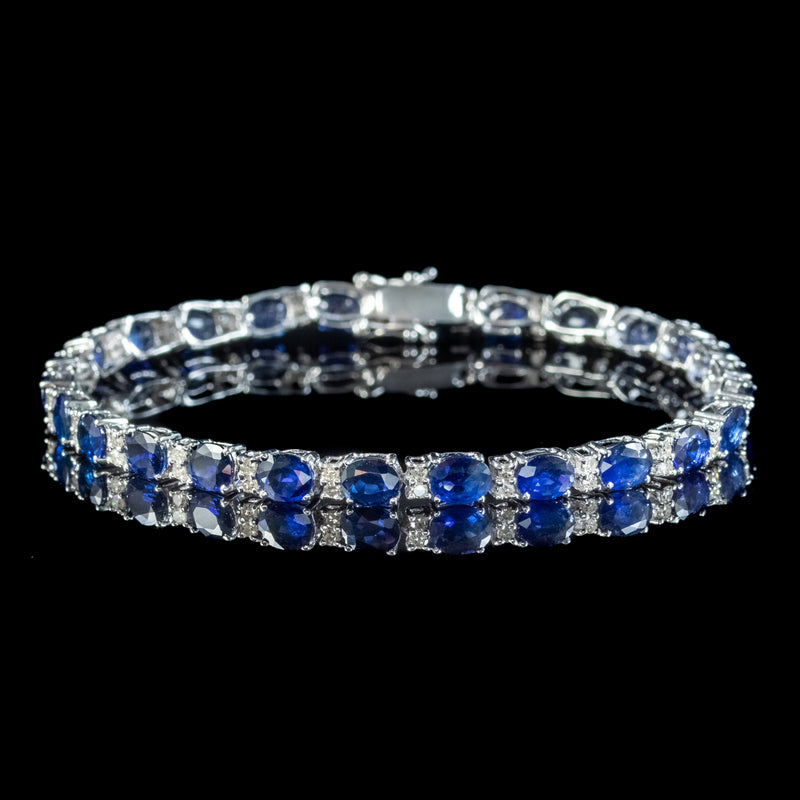 Vintage Sapphire Diamond Tennis Bracelet 18ct Gold 12ct Of Sapphire
