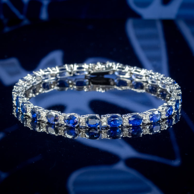 Vintage Sapphire Diamond Tennis Bracelet 18ct Gold 12ct Of Sapphire
