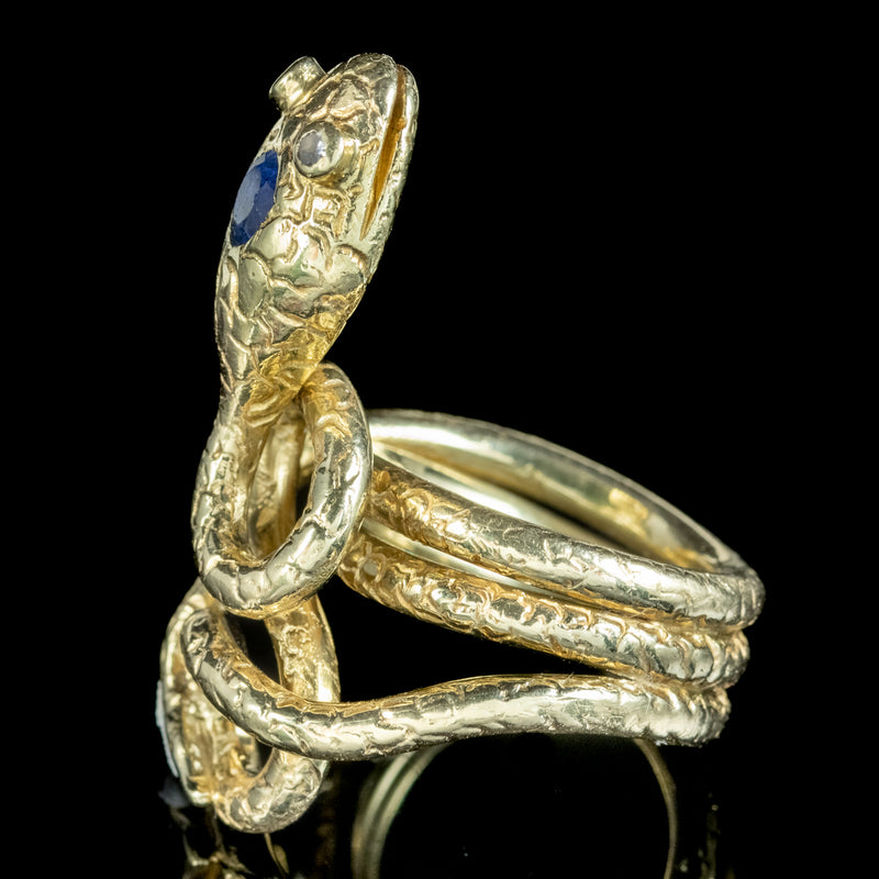 Vintage Sapphire Snake Ring 0.30ct Sapphire Diamond Eyes