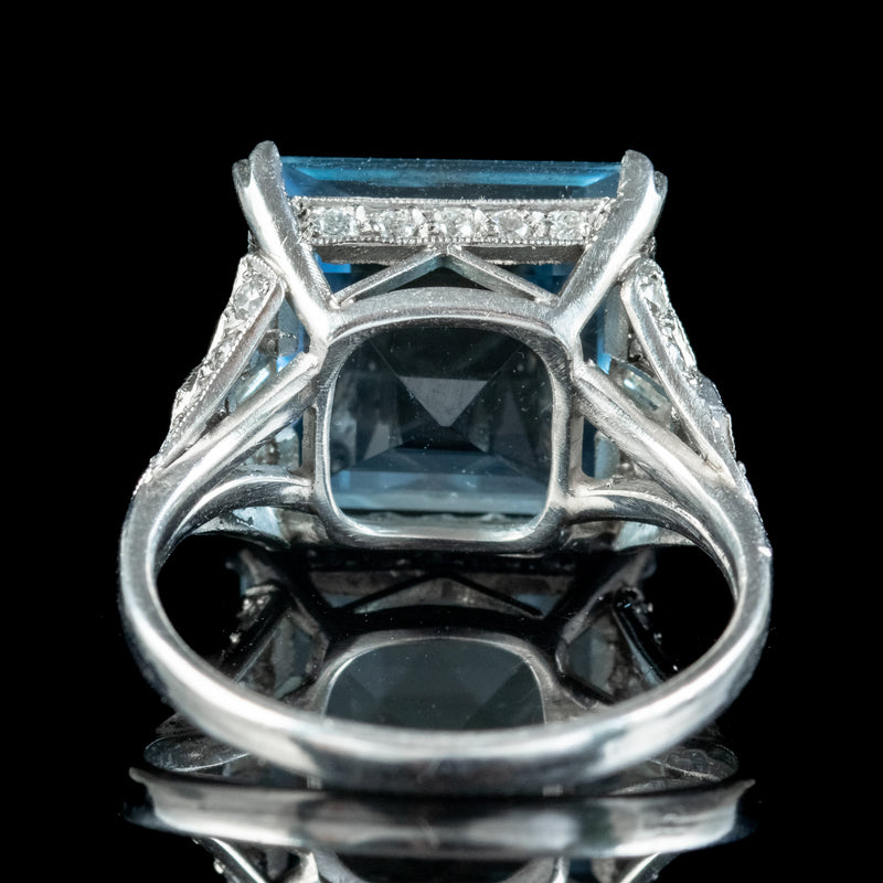 Vintage Square Aquamarine Diamond Ring 6ct Aqua
