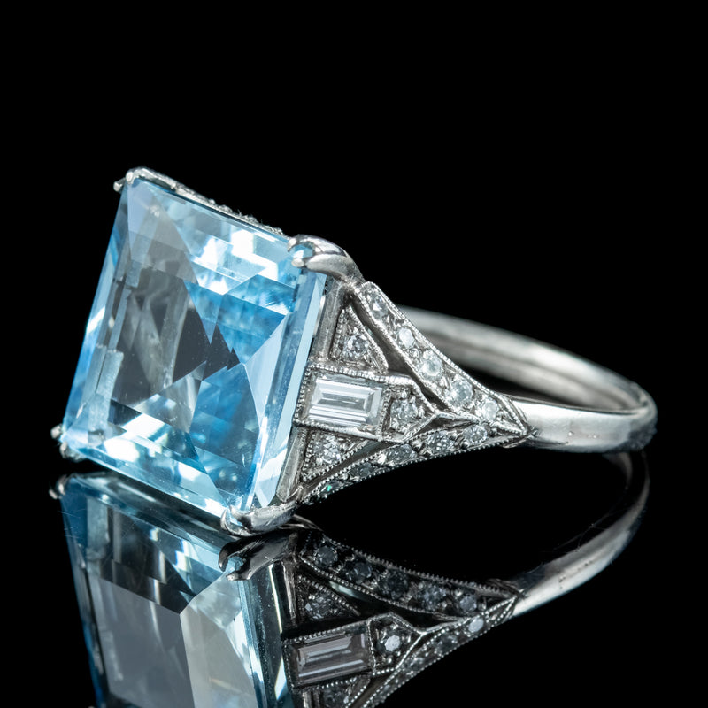 Vintage Square Aquamarine Diamond Ring 6ct Aqua