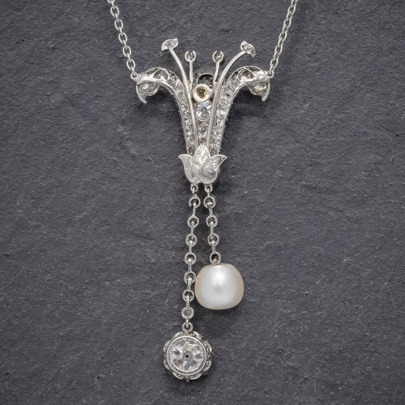 VINTAGE ART DECO DIAMOND LILY PENDANT NECKLACE PLATINUM 5CT OF DIAMOND CIRCA 1925 CERT BACK