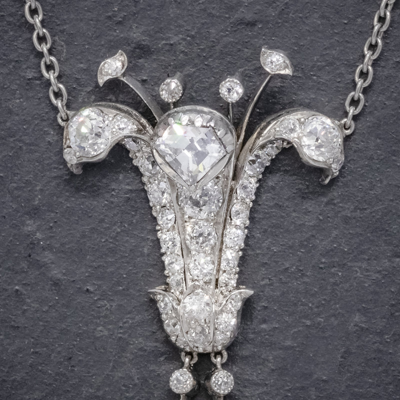 VINTAGE ART DECO DIAMOND LILY PENDANT NECKLACE PLATINUM 5CT OF DIAMOND CIRCA 1925 CERT FLOWER