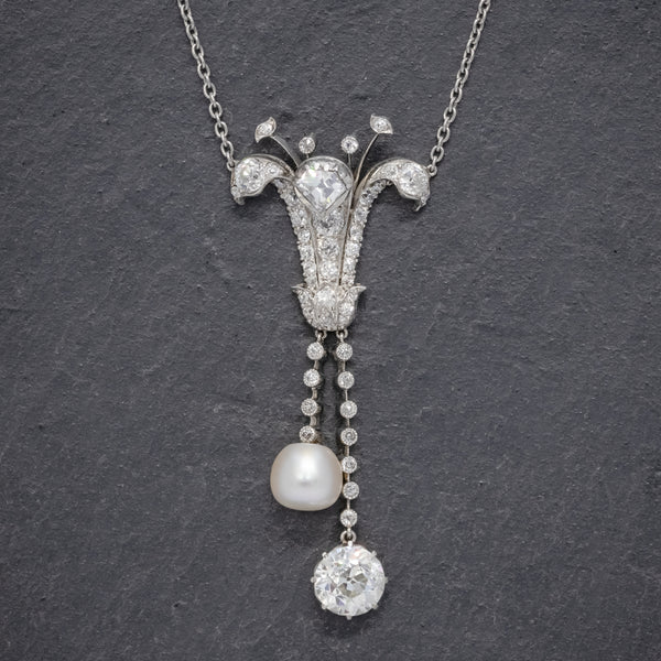 VINTAGE ART DECO DIAMOND LILY PENDANT NECKLACE PLATINUM 5CT OF DIAMOND CIRCA 1925 CERT FRONT