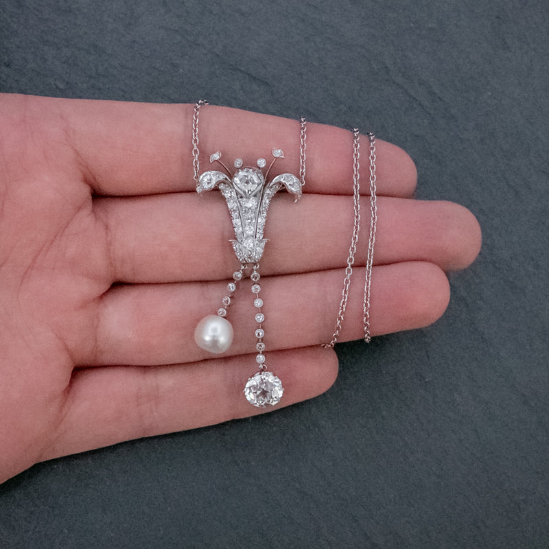 VINTAGE ART DECO DIAMOND LILY PENDANT NECKLACE PLATINUM 5CT OF DIAMOND CIRCA 1925 CERT HAND
