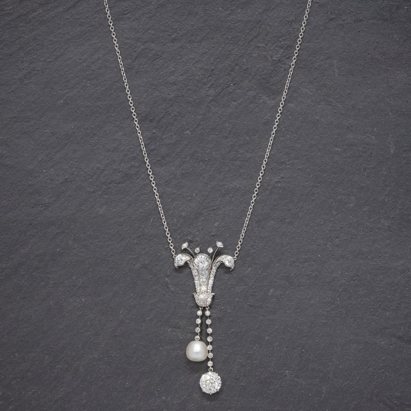 VINTAGE ART DECO DIAMOND LILY PENDANT NECKLACE PLATINUM 5CT OF DIAMOND CIRCA 1925 CERT NECK