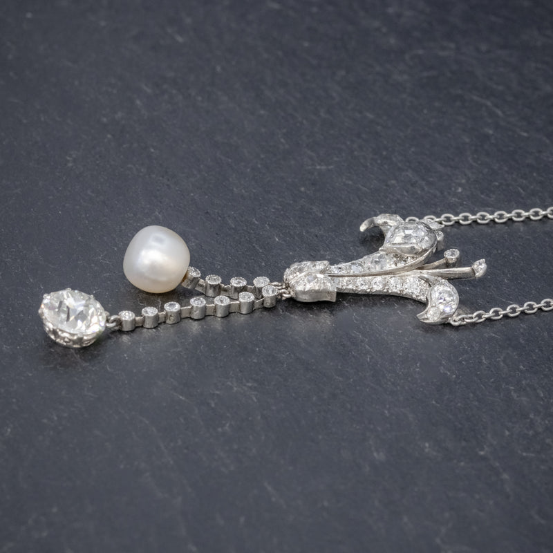 VINTAGE ART DECO DIAMOND LILY PENDANT NECKLACE PLATINUM 5CT OF DIAMOND CIRCA 1925 CERT SIDE