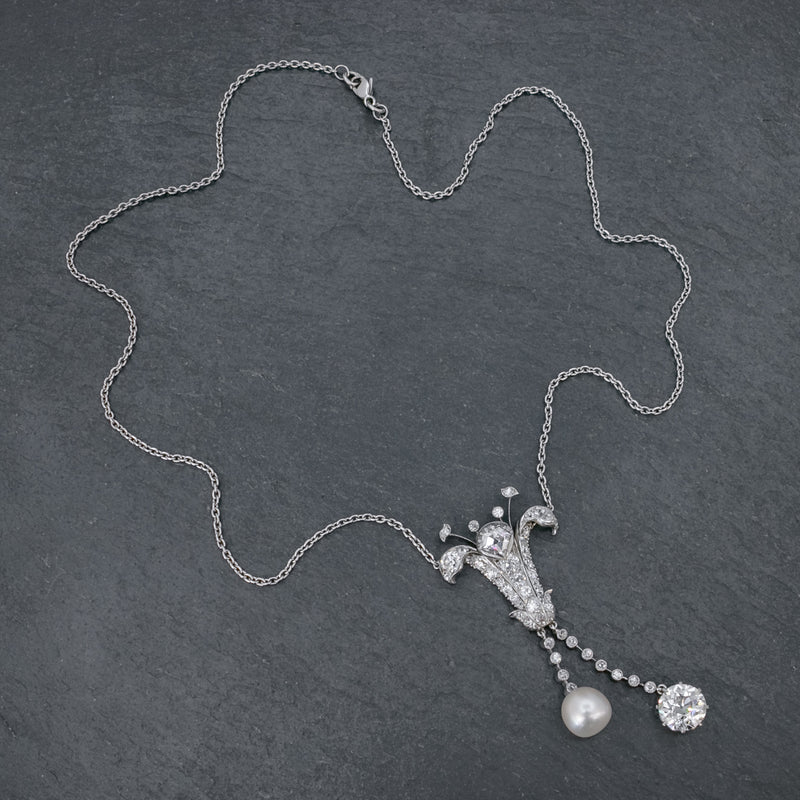VINTAGE ART DECO DIAMOND LILY PENDANT NECKLACE PLATINUM 5CT OF DIAMOND CIRCA 1925 CERT TOP