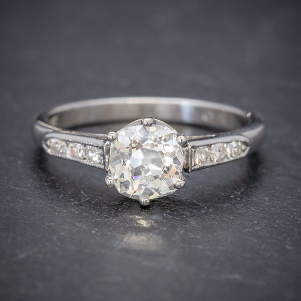 Vintage Diamond Solitaire Ring Platinum 1.25ct Old Cut Diamond Cert FRONT