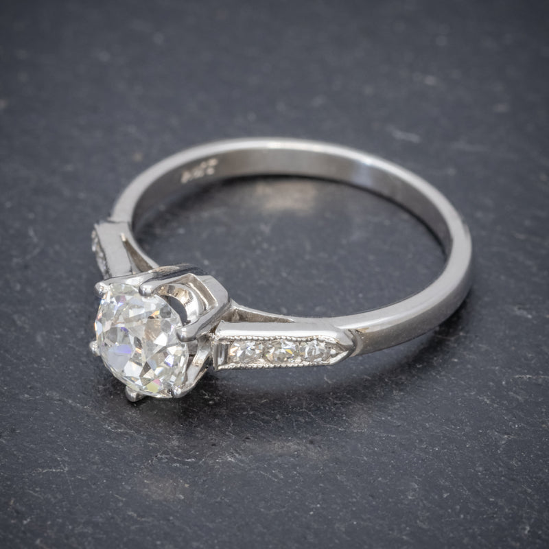 VINTAGE DIAMOND SOLITAIRE RING PLATINUM 1.25CT OLD CUT DIAMOND CERT TOP